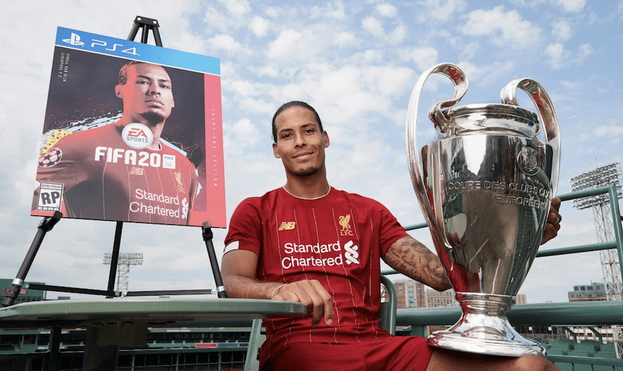 Van Dijk celebrating his FIFA 20 cover star status